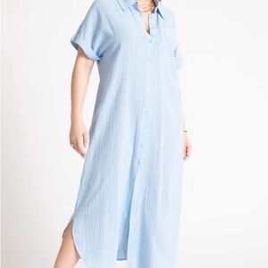 Eloquii Light Blue Button Front Shirt Dress Size 14 Cotton Gauze Midi